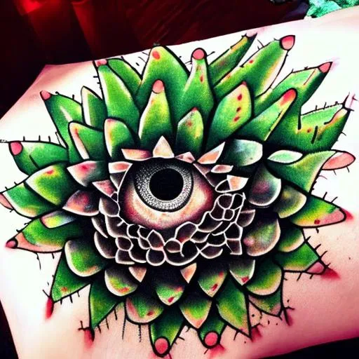 Prompt: cactus hugs eye tattoo art
