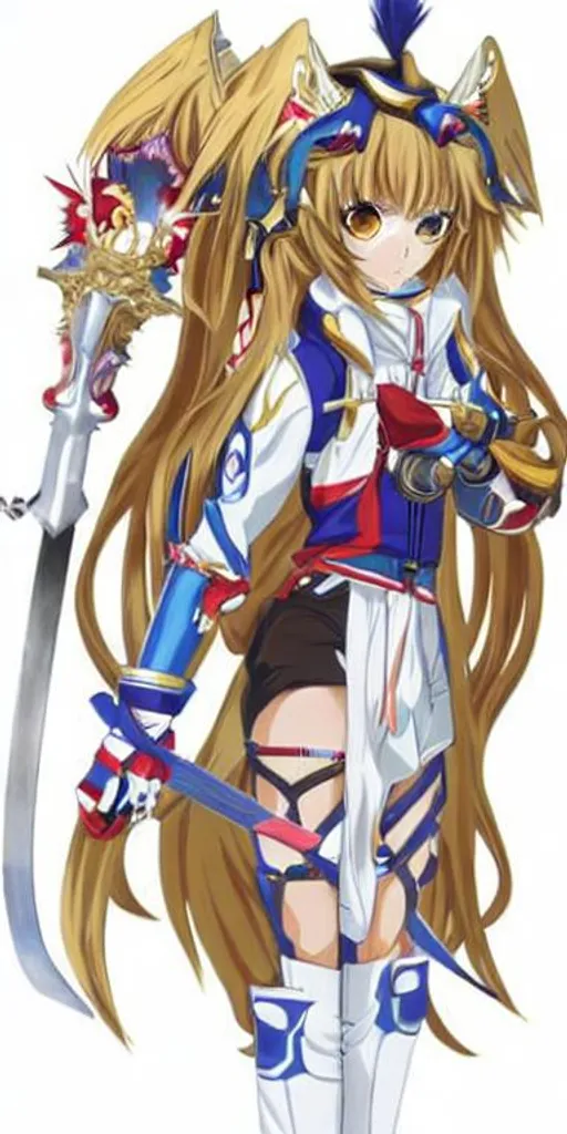 Prompt: anime style, (masterpiece), best quality, expressive eyes, perfect face, full body, 1girl, eighteen years old, wearing a white and light blue skintight bodysuit, under a hooded and fur trimmed blue long coat, blue colored bird mask, short blue hair, hair ornament with a blue gem, hidden eyes, great sword, holding a sword, white gloves, white boots with blue straps, eye mask, 