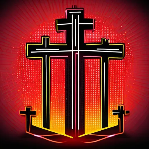 Prompt: neon-glowing-christian-cross-vector-illustration-glowing-bright-red-church-cross-transformed