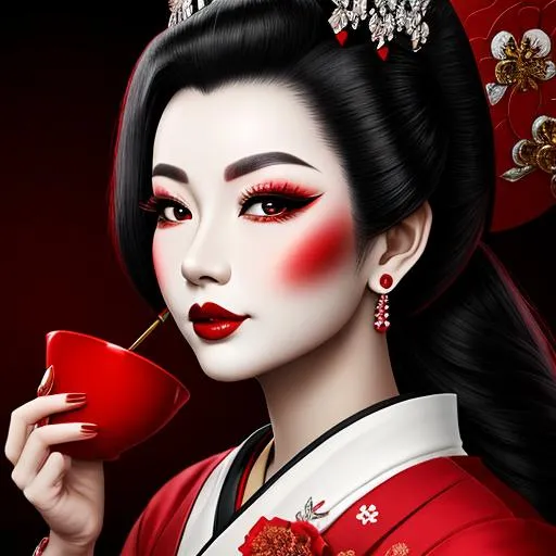 Prompt: Ruby lady-a geisha all in red, full face, elegant, facial closeup