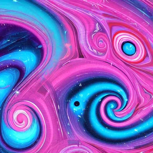 Prompt: Pink and blue swirls in space