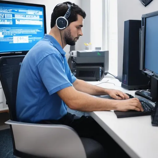 Prompt: Man working with computer