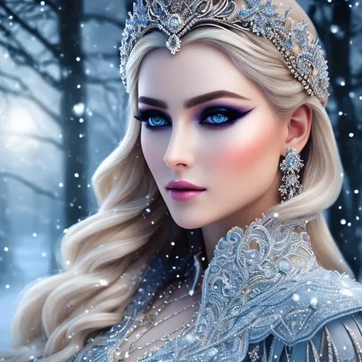 Prompt: create photograph of beautiful fictional female winter princes with most beautiful eyes, extremely detailed face, extremely detailed environment, extremely detailed background, intricate, extremely detailed skin, natural colors , professionally color graded, photorealism, 8k, realistic, moody lighting, ambience lighting