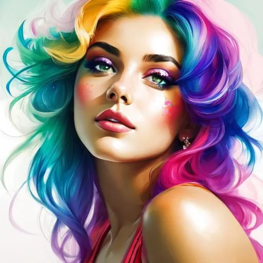 Prompt: Girl with colorful hair,facial closeup
