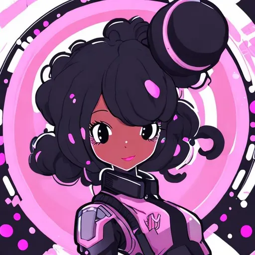 Prompt: black anime woman, kawaii, pink, sci fi