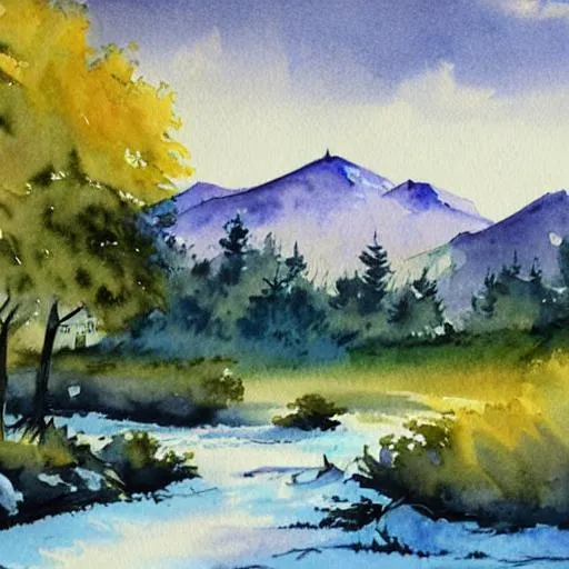 mountain landscape watercolor painting | OpenArt