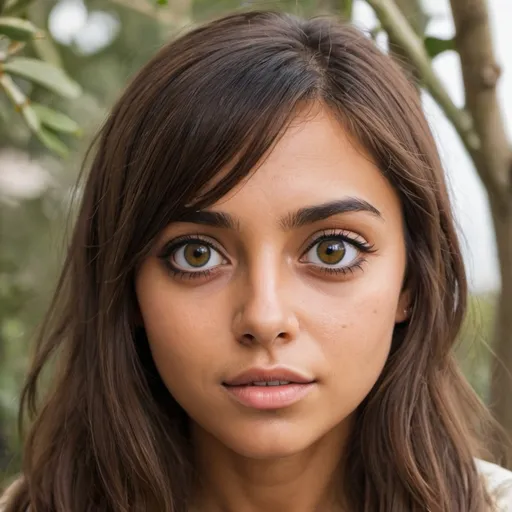 Prompt: A Brown hair and Brown eye woman with olive skin and big eyes