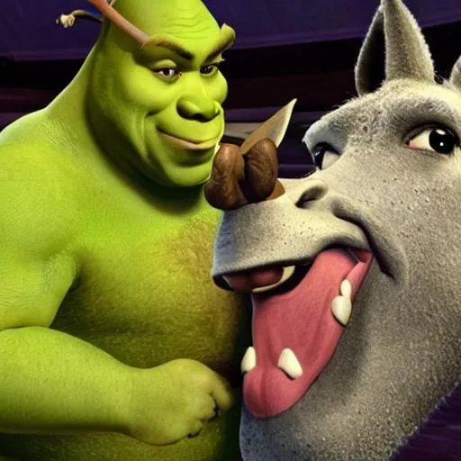 Prompt: shrek eating donkey