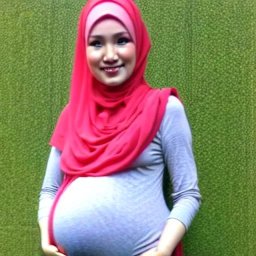 Prompt: Pregnant hijab 9month 