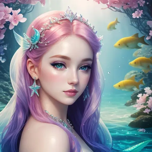 Prompt: a beautiful mermaid with pale skin  , 4k,  facial closeup



