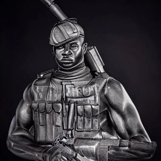 Prompt: realistic  black sculpture of  modern soldier