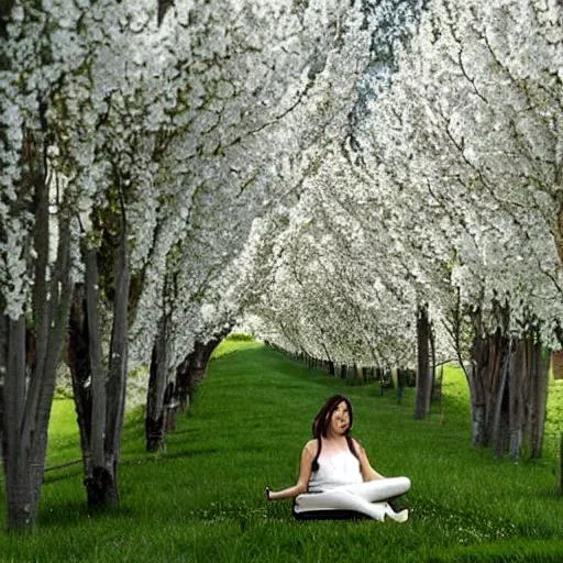 Prompt: Beautiful poplars, characterized by beauty and freshness, wearing white and light clothes, sitting on a luxurious sofa surrounded by beautiful flowers and fragrant winds