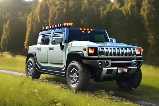 Prompt: A hummer ev on a road, highly detailed, beautiful features 