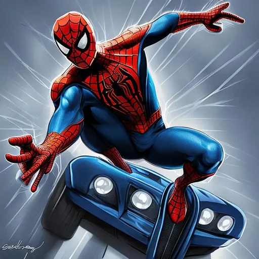 Prompt: spiderman in a bugatti