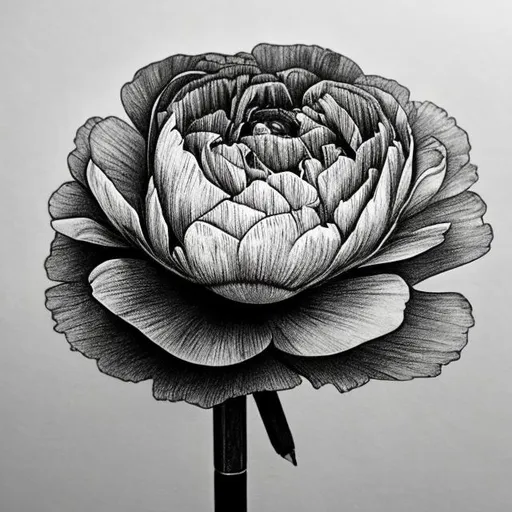 Prompt: A pencil sketch of a ranunculus flower in black ink with a see through background
