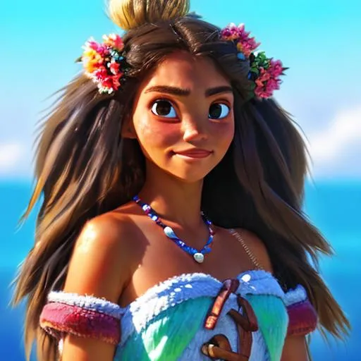 Anime Moana, extremely detailed, realistic. Krenz Cu...