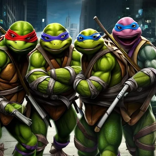 Prompt: 4 teenage mutant ninja turtles