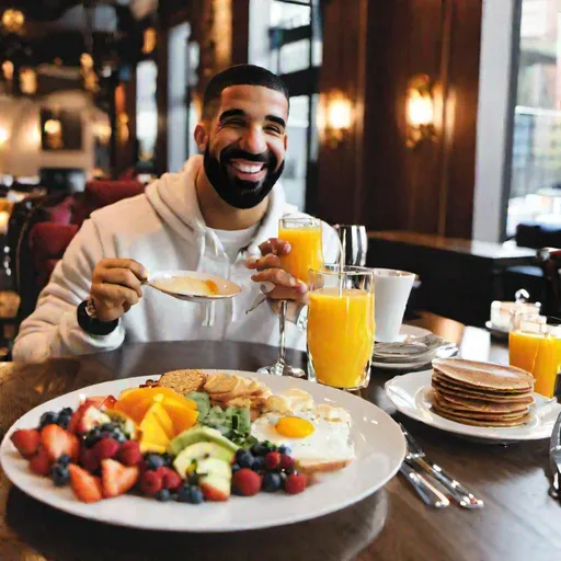 Prompt: Drake enjoys his breakfast 