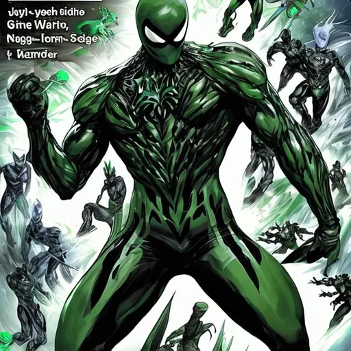 Prompt: Green symbiote suit manwha like martial artist super hero with Sword hands