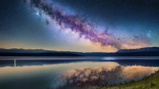 Prompt: Haus am see mit Galaxy im Himmel