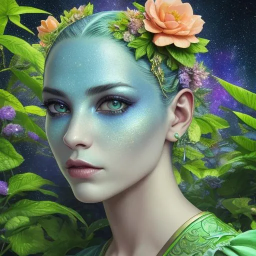 Prompt: magic realism, a photorealistic digital fantasy art of a stunningly angry frog without make-up, extremely detailed galaxy swirl eyes, detailed realistic face, extremely detailed magical skin texture, peach fuzz, shaved goatee hair, wearing intricate flowers, full outfit, masterpiece, absurd res, award winning photo, nikon d850 film stock photograph, kodak portra 400 camera f1.6 lens, extremely detailed, amazing, fine detail, rich colors, hyper realistic lifelike texture, dramatic lighting, dynamic pose, unreal engine, trending on artstation, cinestill 800 tungsten, looking at the viewer, photo realistic, RAW photo, high quality, highres, sharp focus, extremely detailed, cinematic lighting, 8k uhd, background is fantasy tavern,