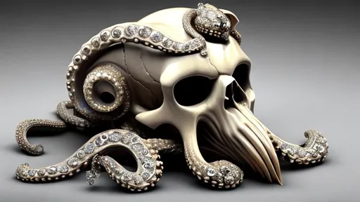 Prompt: Ram skull with diamonds and octopus