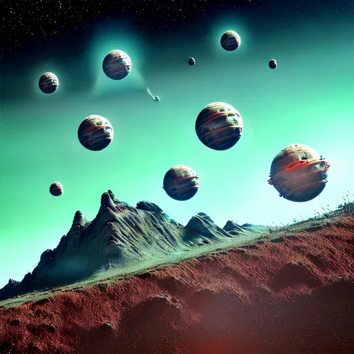 Prompt:  three Suns three moons planets all around Cows upside down floating in the air, birds flying backwards, turtles running fast, buildings talking to each other with eyes and mouths, mountains greeting each other with love and positivity, humans living in peace. Salvador Dali style hidden messages and items in image like aliens and space ships and talking trees and 🤣 emojis and toys 