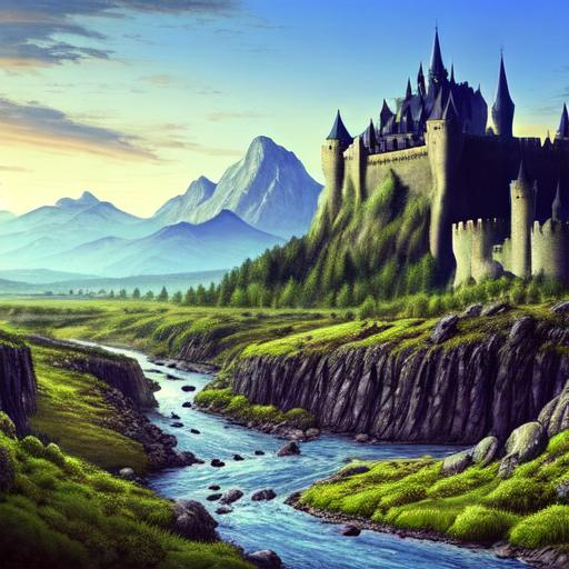 Fantasy Settings, Big Black Stone Wall Landscape Of 