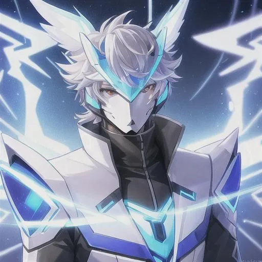 Prompt: a male protogen fursona, well drawn, masterfully drawn, 4k, HD, thunderbird with lightning wings, cyberpunk headshot