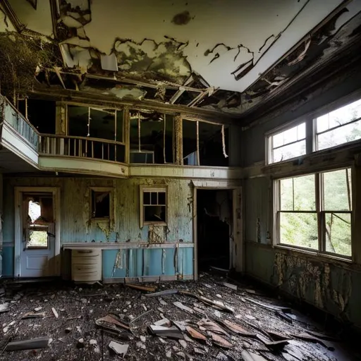 Prompt: inside abandoned house in Seattle