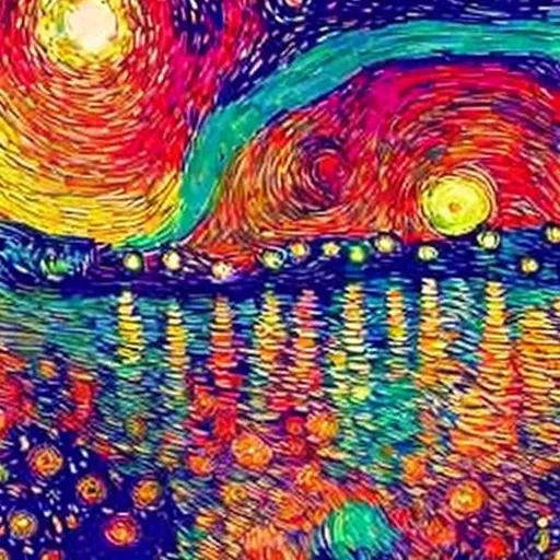 Prompt: Please add the elements of Van Gogh's starry nights to this image's top right part. Make it prominent and trippy 