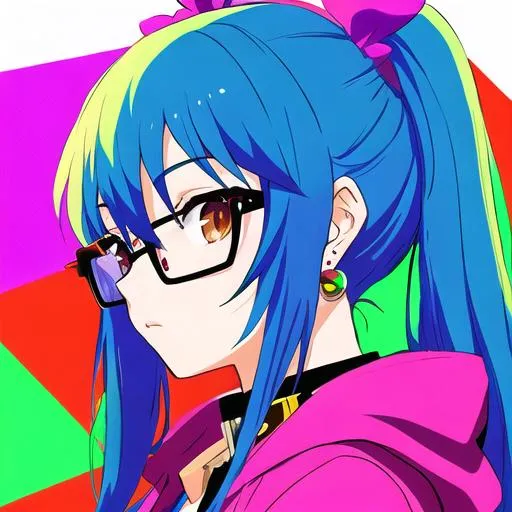 Pop girl, big earrings, profile, colorful hoodie, glasses - Prompt Genius