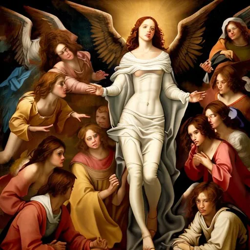 Prompt: austin the renegade female angel in the style of renaissance painting