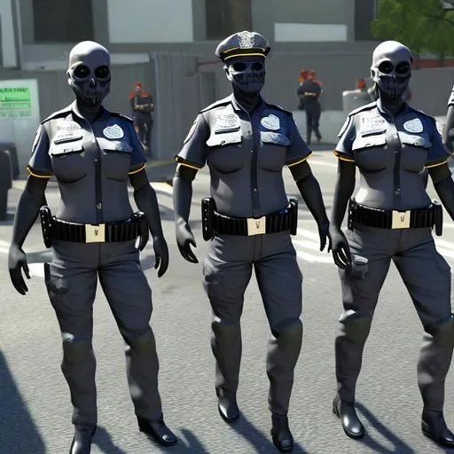Prompt: Zombfiede humanoid pig-police in full uniforms.