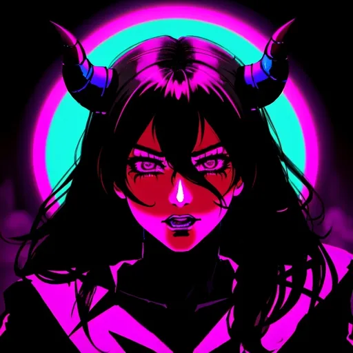 Prompt: demon, hell, demonic, vaporwave, retro, neon, aesthetic, liminal, high quality, high definition, beautiful, dramatic lighting