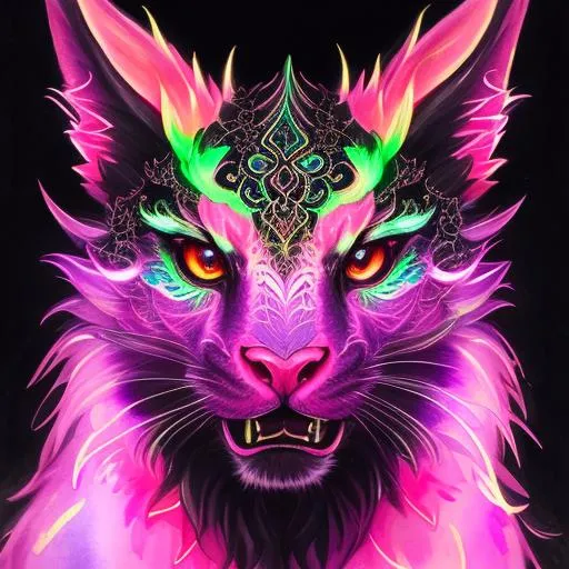 Prompt: portrait of a roaring neon dragon with fangs and iridescent black markings and a cute face, facing forwards, perfect composition, watercolor on paper with pencils, hyperrealistic, super detailed, 8k, high quality, trending art, trending on artstation, sharp focus, studio photo, intricate details, highly detailed