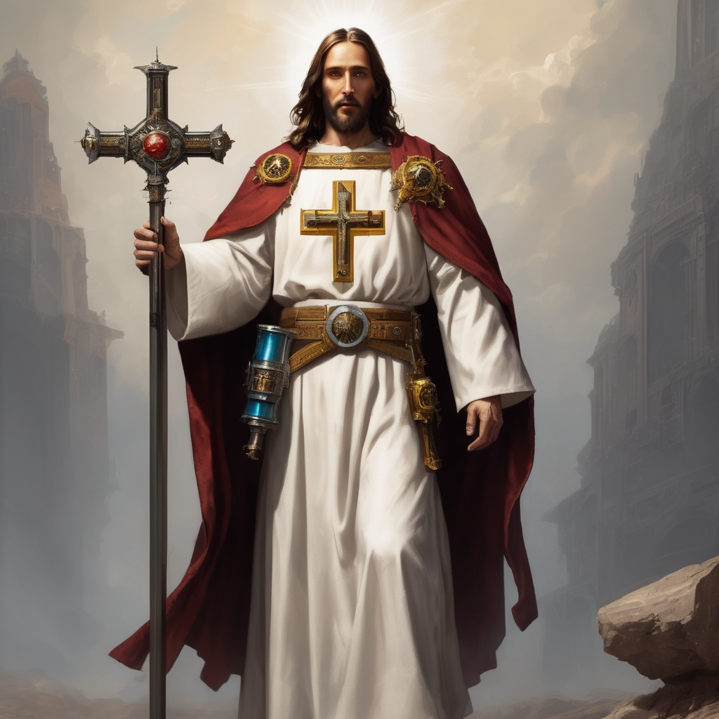 A full body portrait of Jesus Christ as a warhammer...