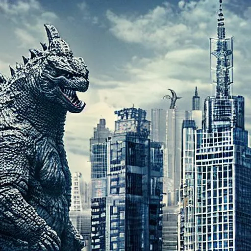 Prompt: City with godzilla in backround
