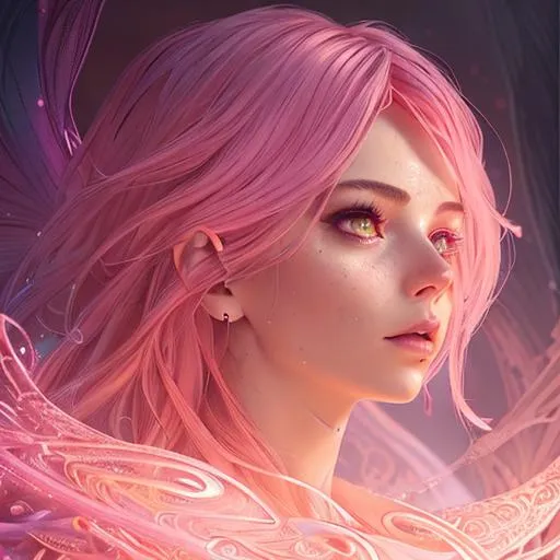Prompt: incredibly detailed, glowing Luminous magical currents unusual magic elements, cinematic digital art, cinematic lighting, Gorgeous hyper-detailed, smooth and clear intricate details, inspired by Greg Rutkowski, photorealism, hyperdetailed, #Prisi# young woman with pink hair hyperrealism 12k resolution complementary colors wide-angle lens sunny