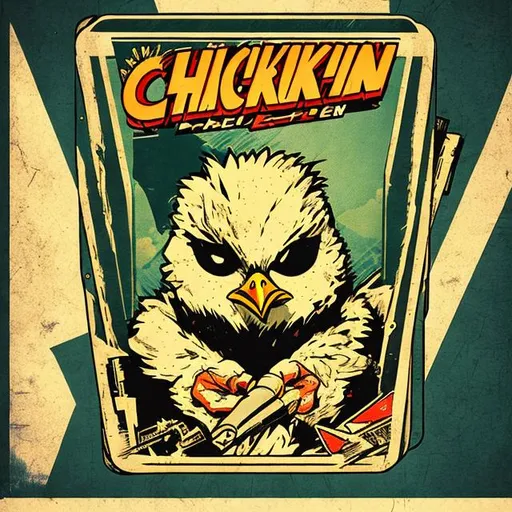 Prompt: Retro comic style artwork, chicken, comic book cover, symmetrical,
