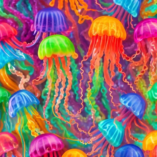 Prompt: Miniature jellyfish in the style of Lisa frank