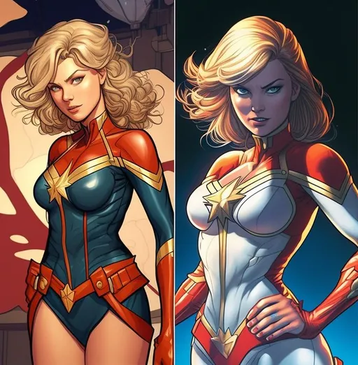 Prompt: Captain marvel, J Scott Campbell style, dyptich