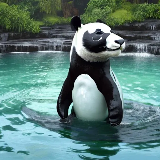 Prompt: a photo realistic full body image of a  panda porpoise