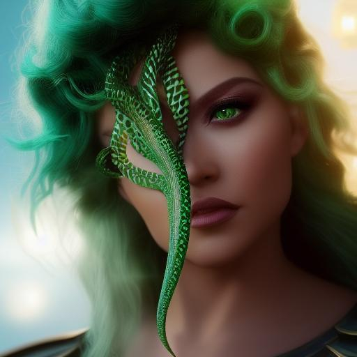 Splash art of beautiful Medusa with snake hair weari