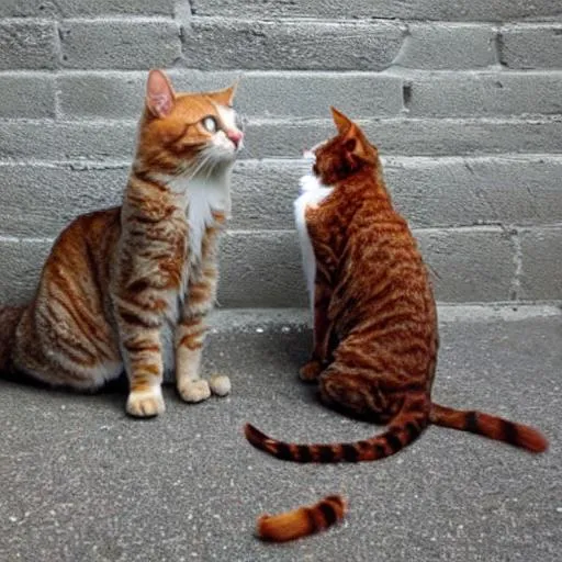 Prompt: tall cat meeting small dog