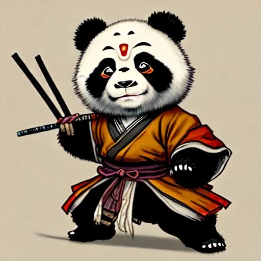 Prompt: kunfu panda dress like a sekiro, 2d, cartoon