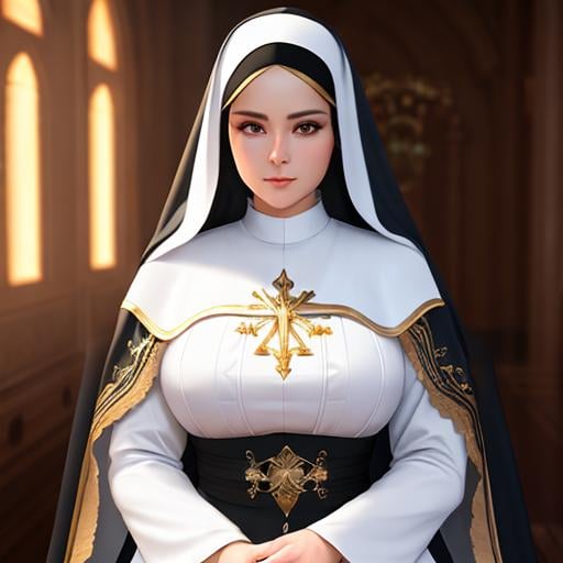 Extremely Busty Nun Kneeling Highly Detailed Face