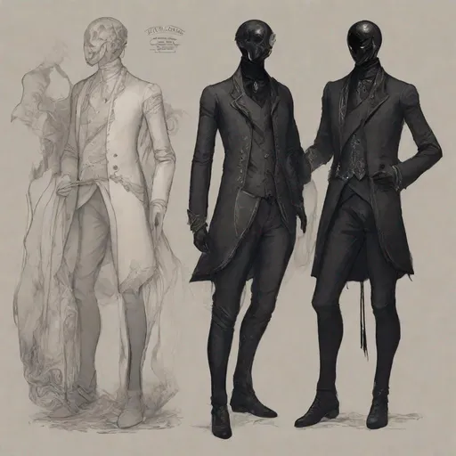 Prompt: pre victorian age fantasy style suit, slender, male {{{{{{{Gelatinous Body}}}}}}}, Full Body Vantablack Skin, Vantablack Slime Body, {{no facial features}}, {no face},{{{no eyes}}},fantasy setting, sketch, drawing, unhinged, creepy, with living shadow 
