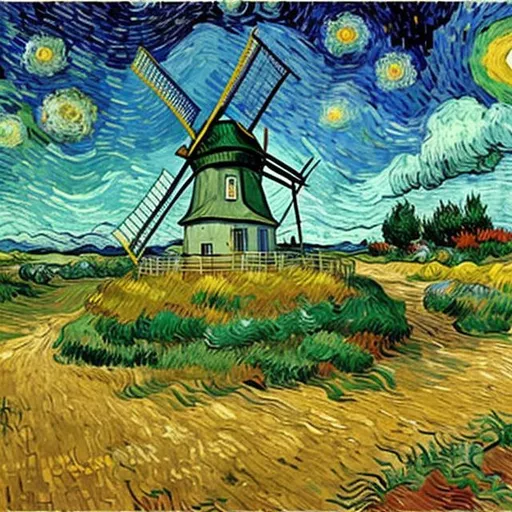 Prompt: a painting of a windmill style van gogh