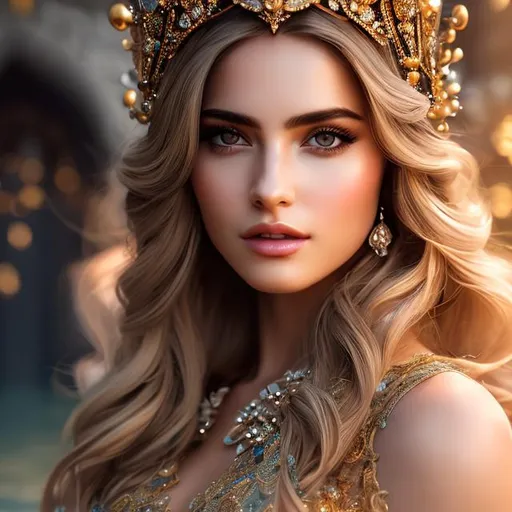 Prompt: create beautiful fictional female with crown in summer, extremely, detailed environment, detailed background, intricate, detailed skin, natural colors , professionally color graded, photorealism, 8k, moody lighting


